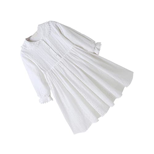 Vestido de algodón para niña con cuello de muñeca y lazo trasero en manga larga