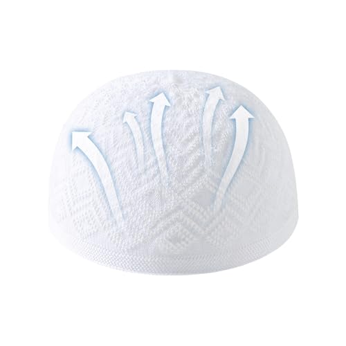 Generisch Kufi Hat - Transpirable, elástico, suave y cómodo | Ropa de hombre sombreros Kufi, para padres, maridos, hijos, familiares, amigos y adultos, Blanco