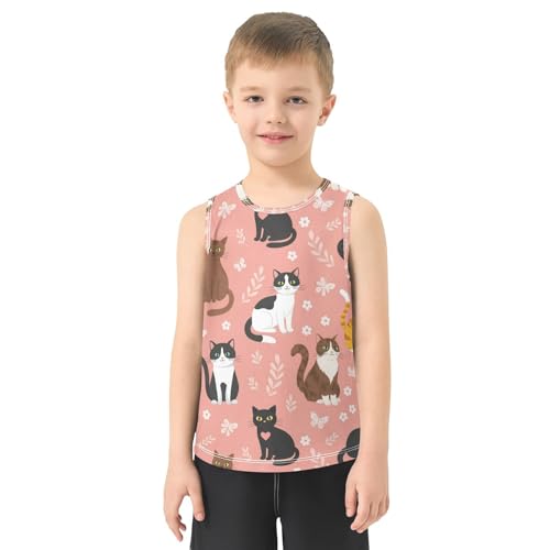 J JOYSAY Colorful Cat Flowers Boys Tank Top Sleeveless Muscle Shirts Quick Dry Active Sport Workout Kids T-Shirts 3-15T2