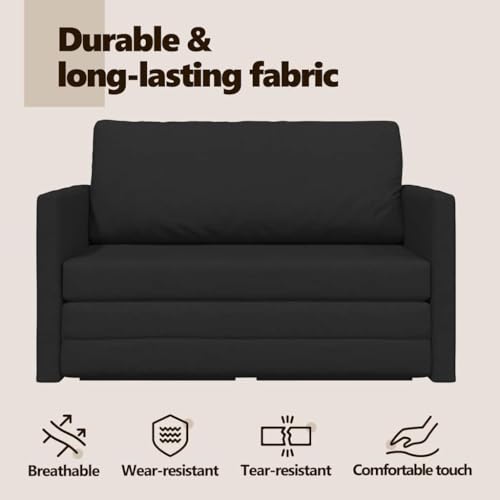 vidaXL Schlafsofa 110cm Schwarz Stoff, Modernes Wohnzimmer, kompaktes rechteckiges Sofa, stylische umwandelbare Samt-Couch, langlebige Soft-Touch-Sitzgelegenheit, funktionale Möbel