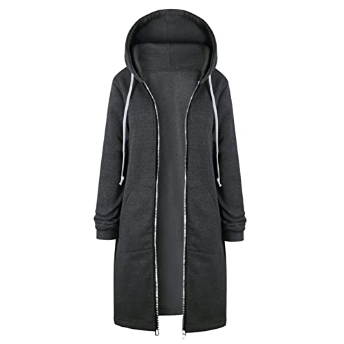 AMDOLE Sudadera con capucha y cremallera para mujer, chaqueta larga para exteriores, chaqueta cortavientos ligera con capucha, gris oscuro, XXL