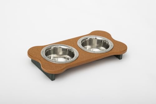 1 Pint 2.25 in. Low High Double Poly Wood Dog Bowl with 2 Stainless Steel Bowls Cedar Top & Hunter Green Base