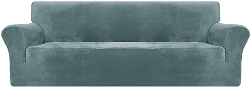 XINEAGE 1 Piece Velvet Couch Covers for 3 Cushion Couch Living Room High Stretch Sofa Cover Pets Dogs Friendly Anti Slip Thickened Slipcovers Furniture Protector (3 Seater, Blackish Green)