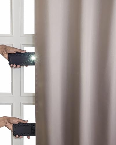 Image of The Home Story Champagne Taupe Blackout Eyelet Door Curtains Set of 2, (7 Feet) 54 x 84 Inches, Room Darkening & Noise Reduction Curtains with Tiebacks