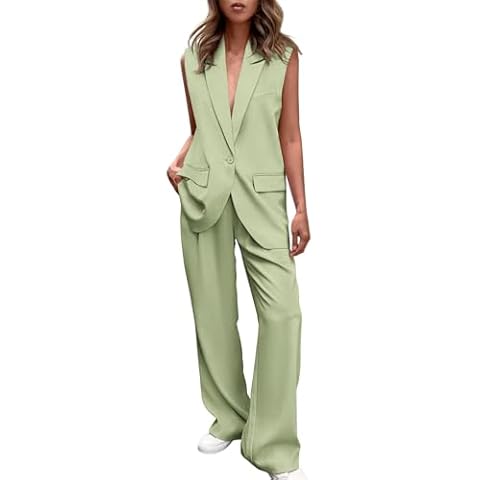 Elegant Sleeveless Blazer and Wide Leg Pants Set Cover