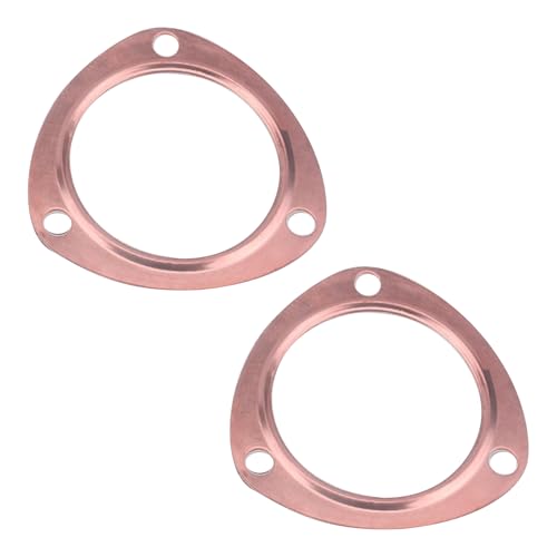 Image of ijuicy 2 PCS Car Exhaust Gaskets, 3 inch Copper Exhaust Manifold Gasket, 3-Bolt Standard Exhaust Pipe Gasket, Ultra Seal Exhaust Flange Gasket, Compatible with Chevrolet SBC BBC 302 305 454 (Gold)