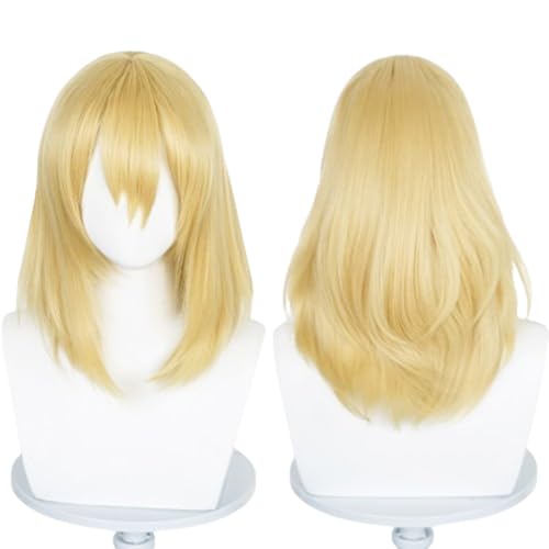 Short Blonde Straight Wig Shoulder Length Women Men Anime Cosplay Wig with Bangs