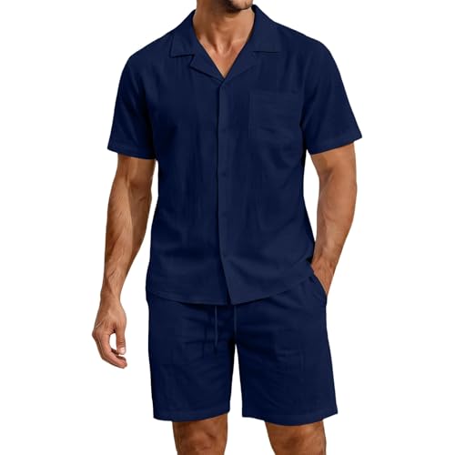 Ensemble d'été 2 pièces homme : chemise col cubain et short fluide décontracté pour la plage