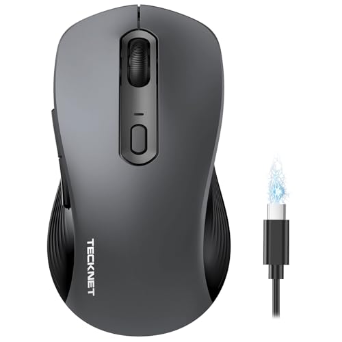 Image of TECKNET Rechargeable Bluetooth Mouse, [ USB + BT5.0 + BT3.0 ] Wireless Mouse, Full-Size, Silent Click, 6-Level 4800 DPI Wireless Mice, 3-Device Switching for Laptop, Computer, iPad, MacBook
