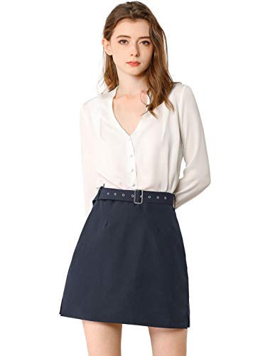 Allegra K Women's Work Office Belted Elastic Waist Back Mini Skirt with Pockets2
