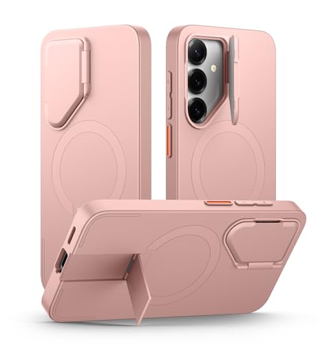 Image of SURITCH for Samsung Galaxy S25 Phone Case, Magnetic Shockproof Bumper Case Slim Protective Cover with Camera Cover & Adjustable Metal Kickstand for Galaxy S25 (2025)- Pink