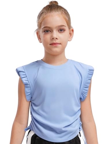 Kids Girls Casual Vest Outfit Drawstring Ruffle Sleeveless Top Beach Picnic Amusement Park Vacation Wear