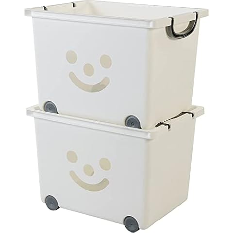 Iris Ohyama, Set of 2, storage cubes, 34 Lstackable, with wheels and handle, bedroom, playroom - Kids Box KCB-43 - White Cover
