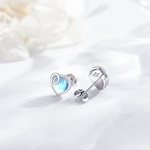 Conbo Heart Moonstone Earrings 925 Sterling Silver Rainbow Moonstone Stud Earrings For Women Girls Hypoallergenic Moonstone 6Mm Stud Earrings Jewelry Birthday Christmas Gifts For Mother Teens Girl With Gift Box #TOP1