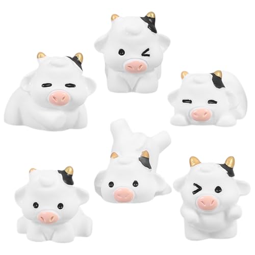HOLIDYOYO 6個 ミニチュア 牛 フィギュア ケーキ トッパー 牛 フィギュア 用 子供用 動物 おもちゃ 牛 妖精 庭 ミニチュア 用 クリスマス 誕生日 デスク デコレーション