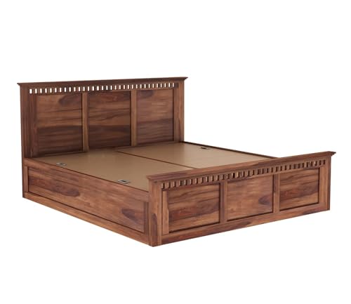 Image of Solid Sheesham Wood King Size Bed with Box Storage for Bedroom Furniture Wooden Double Bed Cot Beds Palang for Living Room Home and Hotels (Brown Finish)