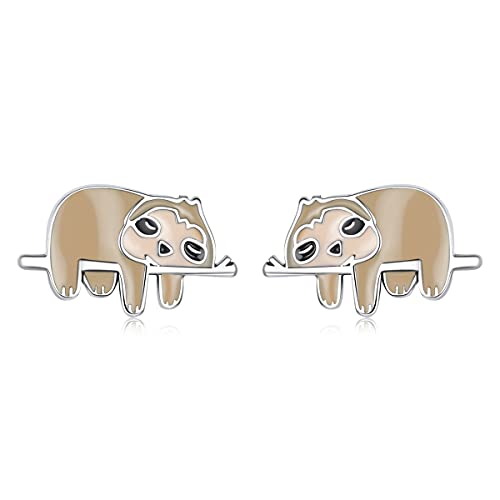 NewL Emaille Cartoon Ohrringe 925 Sterling Silber Niedlich Kleine Faultier Ohrstecker für Frauen Mädchen Feiner Schmuck Tier Geschenk, Keramik Cover