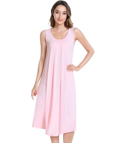 Image of NACHILA Women's Nightgowns-Viscose Made from Bamboo,Sleeveless Tank Night Gown Crew Neck Sleep Dress Cool Sleepshirts