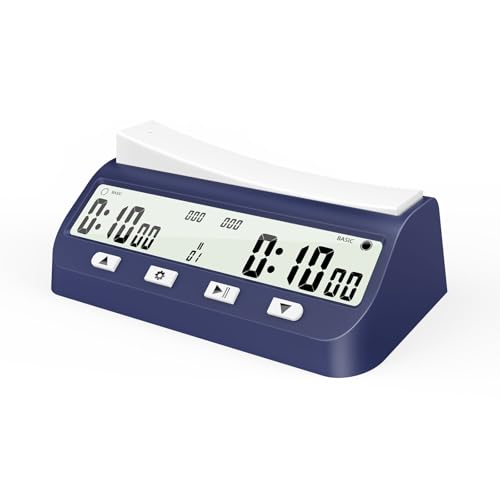 FCXJTU Digitale Schachuhr mit Timer für Brettspiele mit Wecker Professionelle 5-in-1 Multifunktions-tragbare Ein/Aus-Schachuhr mit Timer AA-Batterie inklusive Blau