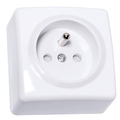 Prise 2P+T +S Blanche – Installation en saillie – 16A 250V – Puissance 3680W – Classe de Protection IP20 – Dimensions compactes 63x62x41 mm