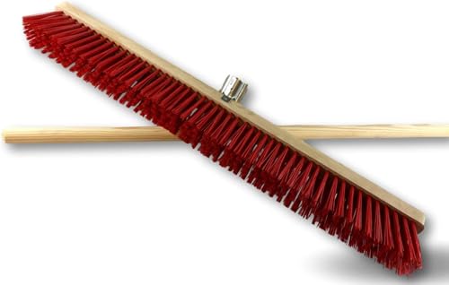 Balai d'atelier Type cantonnier | Lot de 3 | Piste Extérieur | Longueur 80 cm | Garnissage Brosse PVC Rouge | Semelle Bois | Douille métal boulonnée Ø 28...