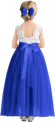 Flower Girl Dress Tulle Pageant Dresses for Girls Lace V-Back Wedding Dance Gown Birthday Dress for Girls