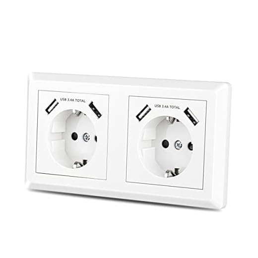 Doppelsteckdose mit 4 x USB Anschluss, USB Schuko Wandsteckdose Passt in Standard 2-fach Unterputzdose, Schutzkontakt USB Steckdose Unterputz System 55 Reinweiß glänzend weiß