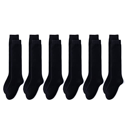Marchare Girls Knee High Socks Kids Boys School Uniform Seamless Cotton Socks Stockings Black 6 Pack 7-10Years #TOP6