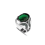 925 Sterling Silver Men Silver Ring with Emerald GemStone, Handmade Engraved Silver Ring, Gift for h