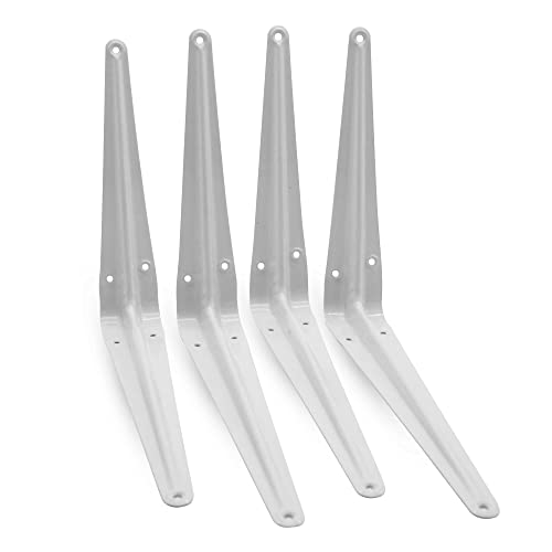 DOJA Barcelona | Escuadras Blancas para Estanterias | 4 Soportes | 17,5 x 12,5 cms | Escuadras Metalicas Blancas | Soportes para Estantes | Apoyo estanteria Flotante | Decoracion Hogar, Pared...