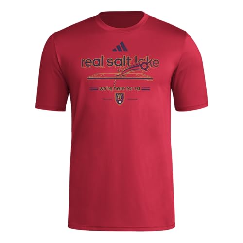 adidas Mens Real Salt Lake Pre-Game Short Sleeve Soccer T-Shirt,Team Victory Red/Real Salt Lake,Medium