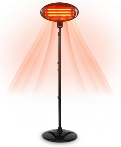 Patio Heater Outdoor 2KW Free Standing Electric – Adjustable Height & Angle Infrared Garden Heater with 3 Heat Settings (650W/1350W/2000W), Waterproof & Weatherproof – Black