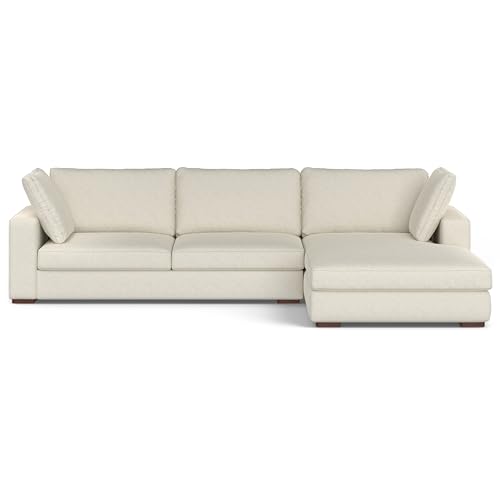 SIMPLIHOME Charlie Right-Facing Sectional Sofa in 100% Recycled Polyester Tightly Woven Performance Fabric, Cream, 122-inches Wide, Handcrafted Contemporary Style L-Shaped Couch with Chaise