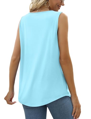 Image of Saloogoe Summer Tank Tops for Women Loose Fit Pleated Tunics Scoop Neck Sleeveless Lace Tops Curved Hem Flowy