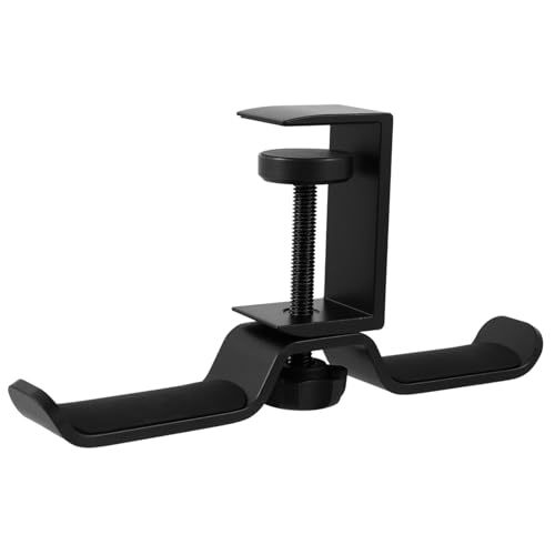 GLEAVI デスク下転式アルミ合ヘッドホンラック ダブルフック設計 耐久性ある固定ネジ付き ヘッド バッグ掛け対応 省スペース収納オフィス