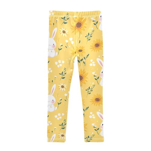 Cute White Bunny Girls Leggings,Workout Leggings for Girls Toddler Athletic Legging Size for 3-10T2