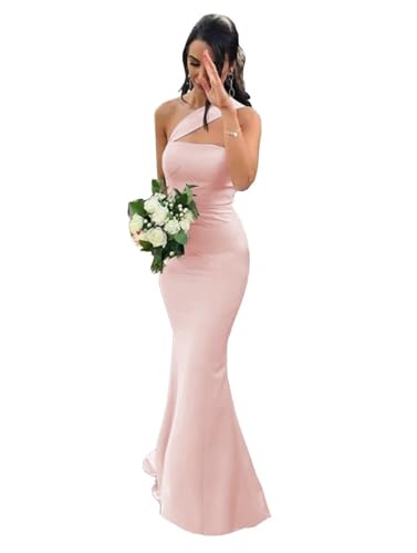Image of Stretch Spandex Bridesmaid Dresses Long 2026 One Shoulder Formal Gowns Satin Mermaid Prom Wedding Guest DR0194N