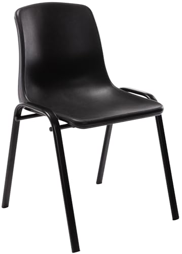 CLP Chaise Empilable Nowra avec Assise en Plastique I Chaise avec Piètement en métal Noir Mat I Chaise Visiteur Pratique I Hauteur D'Assise 42cm, Couleur:Noir