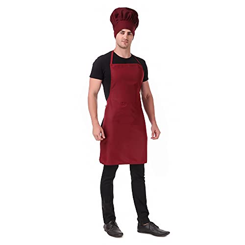 Image of KODENIPR CLUB Kitchen Apron With Cap Set for Women /Men Chef (Maroon)