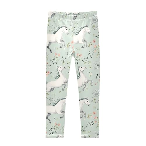 ALAZA Girls' Leggings Children's Yoga Pants Skinny Printed Dance Horses Green Comfortable 4T