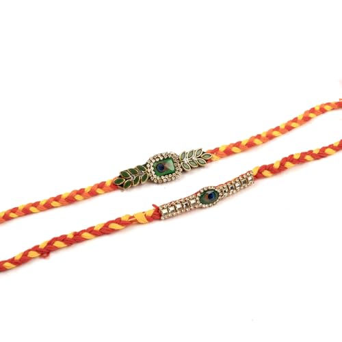 Image of Traditional Handmade Beaded Rakhi For Raksha Bandhan| Hand Bracelet For Brother| Wrist Band For Bhaiya & Bhabhi | Trendy Combination Designs Protective Thread Combo-Set Of 2