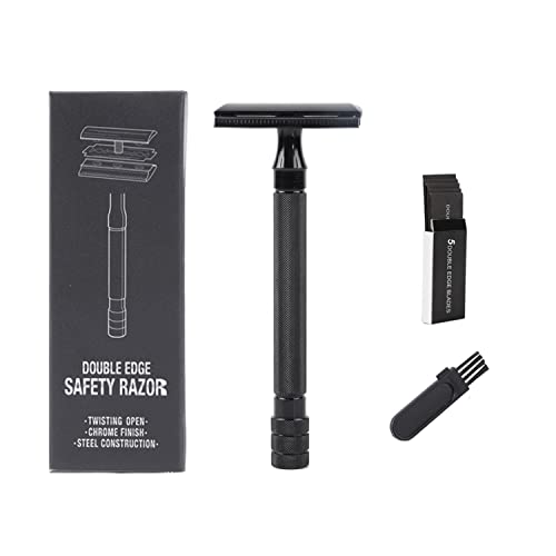 Metal Men's double-edged Safety Razors With 5 Double-Edged Blades and a Small Brush,Perfect for Everyday Use