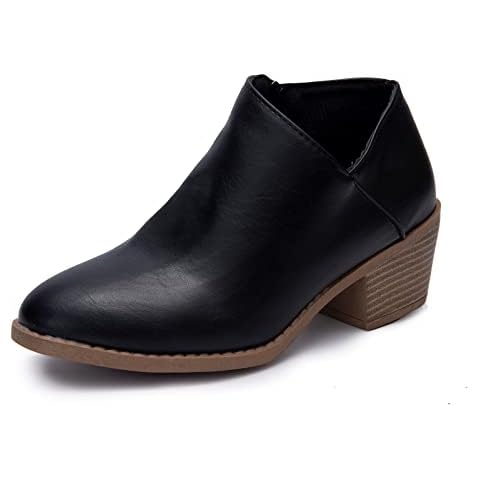 Women Zipper Ankle Boots Low Heel Short Boots Ladies Walking Shoes Casual Comfort Leather Booties Black Size 5uk Cover