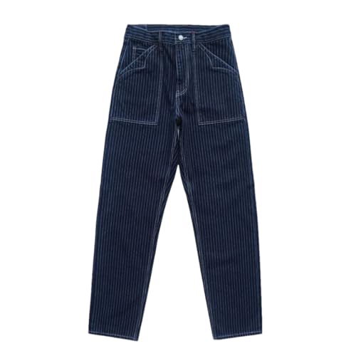 Men’S Vintage Slim Fit Striped Selvedge Denim Full Length Jeans Zipper Fly Midweight Light Wash Daily Wear Pockets