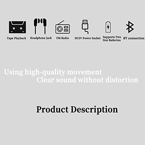 Odtwarzacz taśmowy Bluetooth – przenośny bezprzewodowy odtwarzacz kasetowy z funkcjami odtwarzania, przewijania do przodu, przewijania do tyłu, automatycznego odwracania i radia, obsługuje zewnętrzne