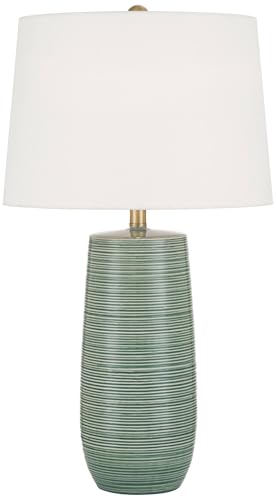 Lámpara de mesa de cerámica con pantalla verde y blanca 28.5" miniatura 2