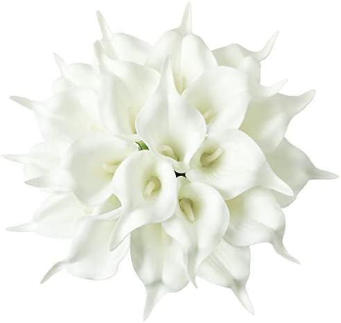 Veryhome 20pcs White Flowers Artificial Calla Lily Flowers for DIY Bridal Wedding Bouquet Centerpieces Home Decor (Pure White)