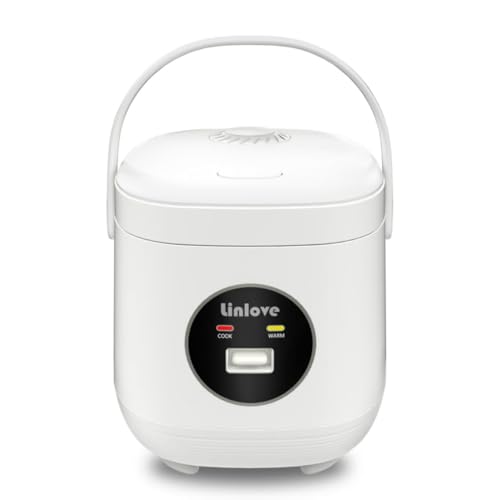3 Cups Mini Rice Cooker Portable 1.6 Quart Capacity Non-Stick Small Rice Maker, Rice cooker with BPA Free,One Touch & Keep Warm Function,Recipe Book,Food Steamer,White,120V