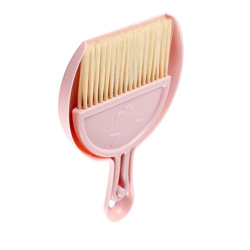 WPKD BLUEIY Mini Besen Kehrschaufel Set, Handheld Reinigungswerkzeug mit Smile Face Design, Tragbare Winzige Bürste und Kehrschaufel für Tischplatte und Büro, Rosa – Bild 7