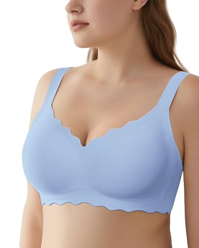 Womens Full Coverage Wire Free Bra - Plus Size Bras with Support and Lift Scalloped Everyday Comfort Bralettes